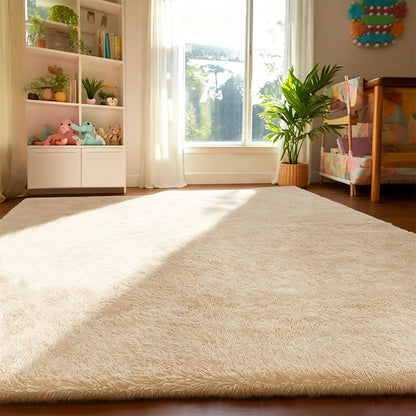 Tie Dye Plush Rug for Bedroom Living Room Dorm-Khaki