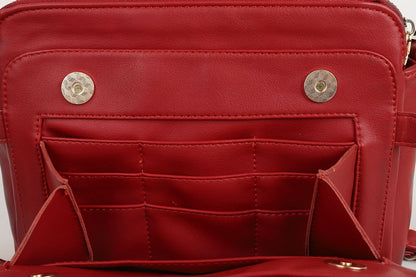 Soft Trendy Three Layer PU Leather Crossbody Purse Shoulder Bag Handbags-Red
