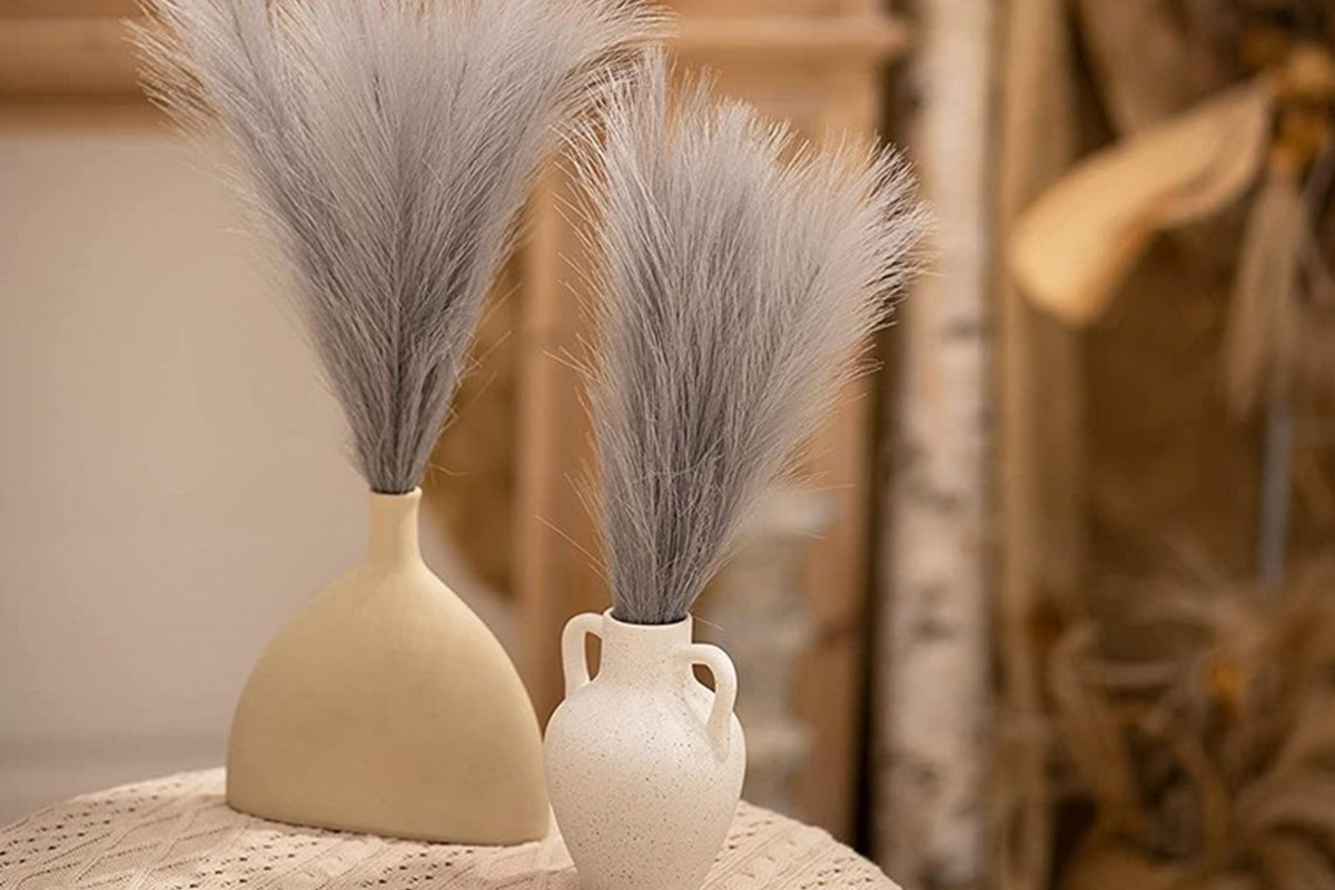 4pcs Faux Pampas Grass Boho Room Decor Flowers Bunches for Wedding Party-Gray