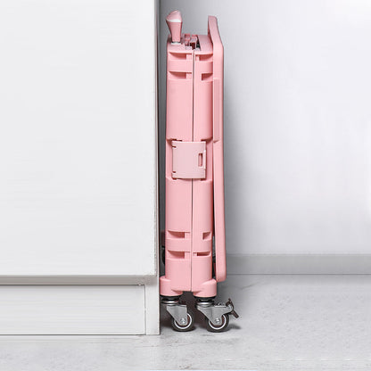 65L Folding Utility Cart Portable Rolling Crate Handcart Shopping Trolley with Lid Pink