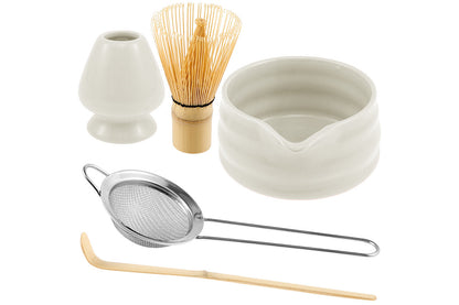 5Pcs Matcha Set Whisk Bowl Spout Scoop White