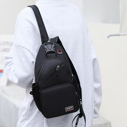 Water-resistant Travel Chest Pack Outdoor Shoulder Sling Bag Crossbody Bag with Earphone Hole Black