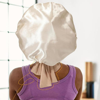 Satin Night Sleep Cap for Women Hair Bonnet with Elastic Band Khaki