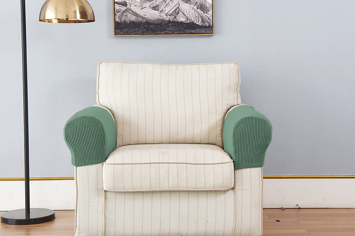 Stretch Armrest Covers Spandex Arm Covers for Chairs Couch Sofa Armchair Slipcovers-Green