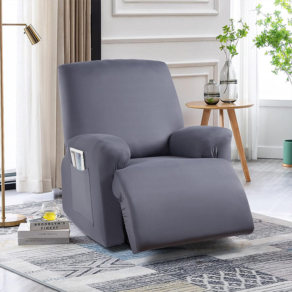 Full Wrapped Stretch Recliner Chair Cover Elastic Recliner Sofa Slipcover Dark Gray