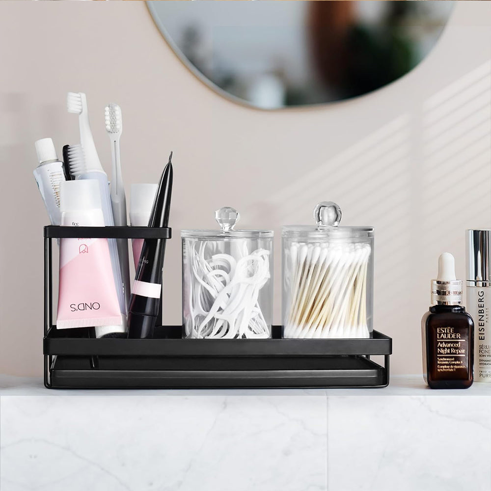 Bathroom Toothbrush Holders Metal Tooth Brush Toothpaste Organizer with Drainage Black