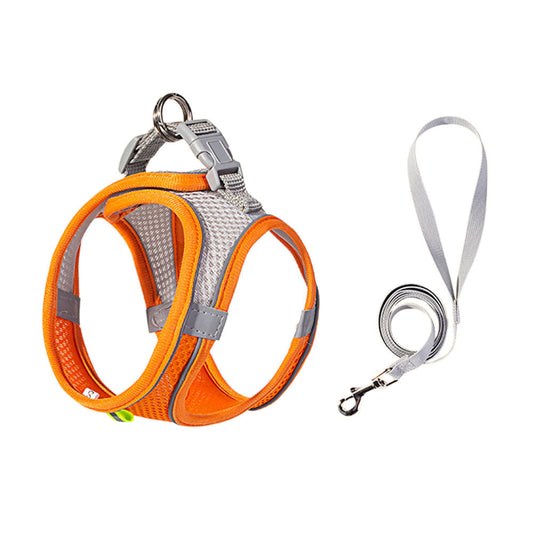Pet Cat Harness and Leash Set Breathable Vest with Reflective Strip for Kitten Walking Traveling Orange