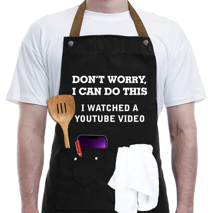 3 Pockets Cooking Apron Kitchen Letters Printed Adjustable Apron Style 2