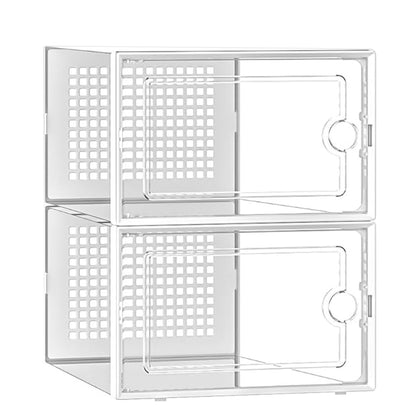 2 Pcs Clear Stackable Shoe Boxes Plastic Sneaker Containers for Closet Under Bed-WHite