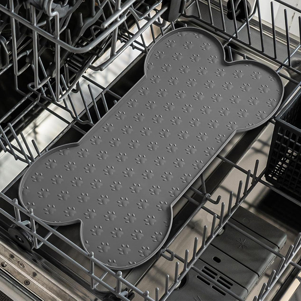 Dog Food Mats for Floors Waterproof Silicone Dog Bowl Mat with Raised Edge Grey