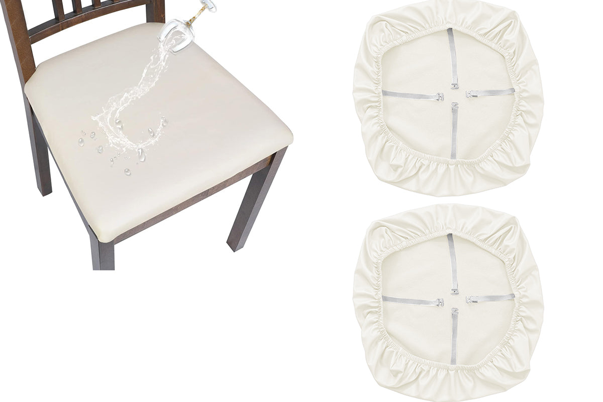2Pcs Waterproof PU Leather Dining Chair Seat Cover White