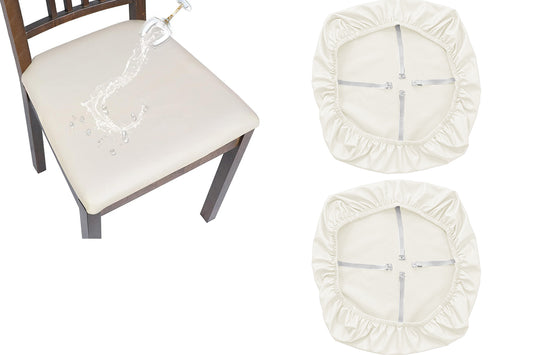 2Pcs Waterproof PU Leather Dining Chair Seat Cover White