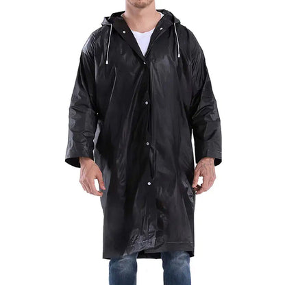 Reusable Unisex Raincoat Non-Disposable Raincoat Waterproof Hooded Poncho Black
