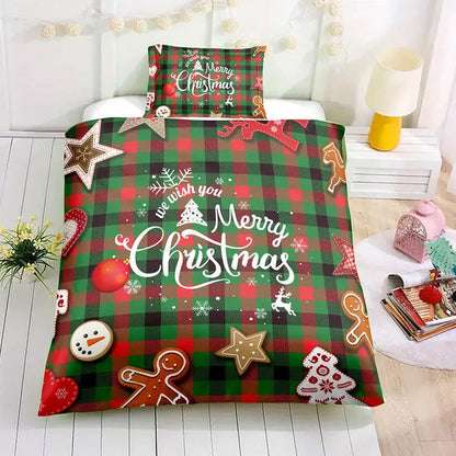 Christmas-Theme Bedding Set Quilt Cover Pillowcases Set Xmas Decor Style 1