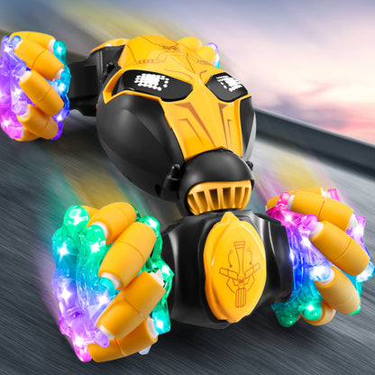 4WD Gesture Sensing RC Stunt Car with Drift Lights & Music Hand-Controlled Toy Yellow