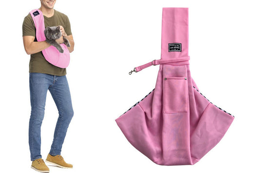 Reversible Pet Sling Carrier Dog Cat Puppy Travel Bag with Phone Holder Pocket Puppy Carrier Sling Purse-Pink