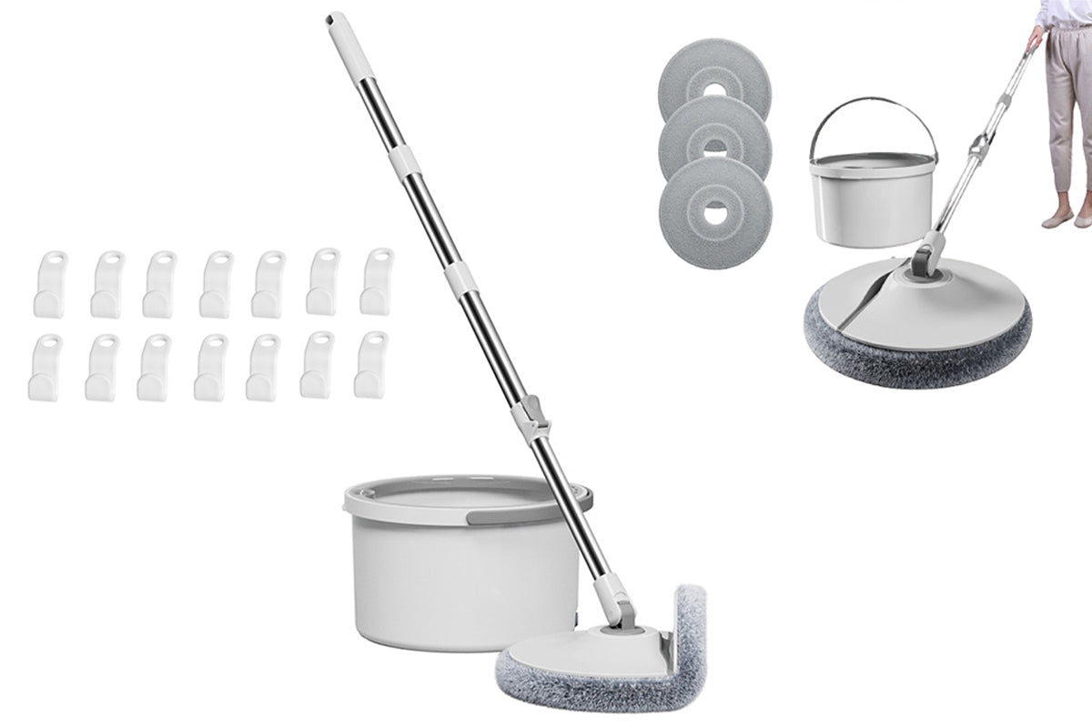 360 Degree Rotatable Mop Bucket Kit Dry Wet Floor Cleaning With 4 Mop Towels
