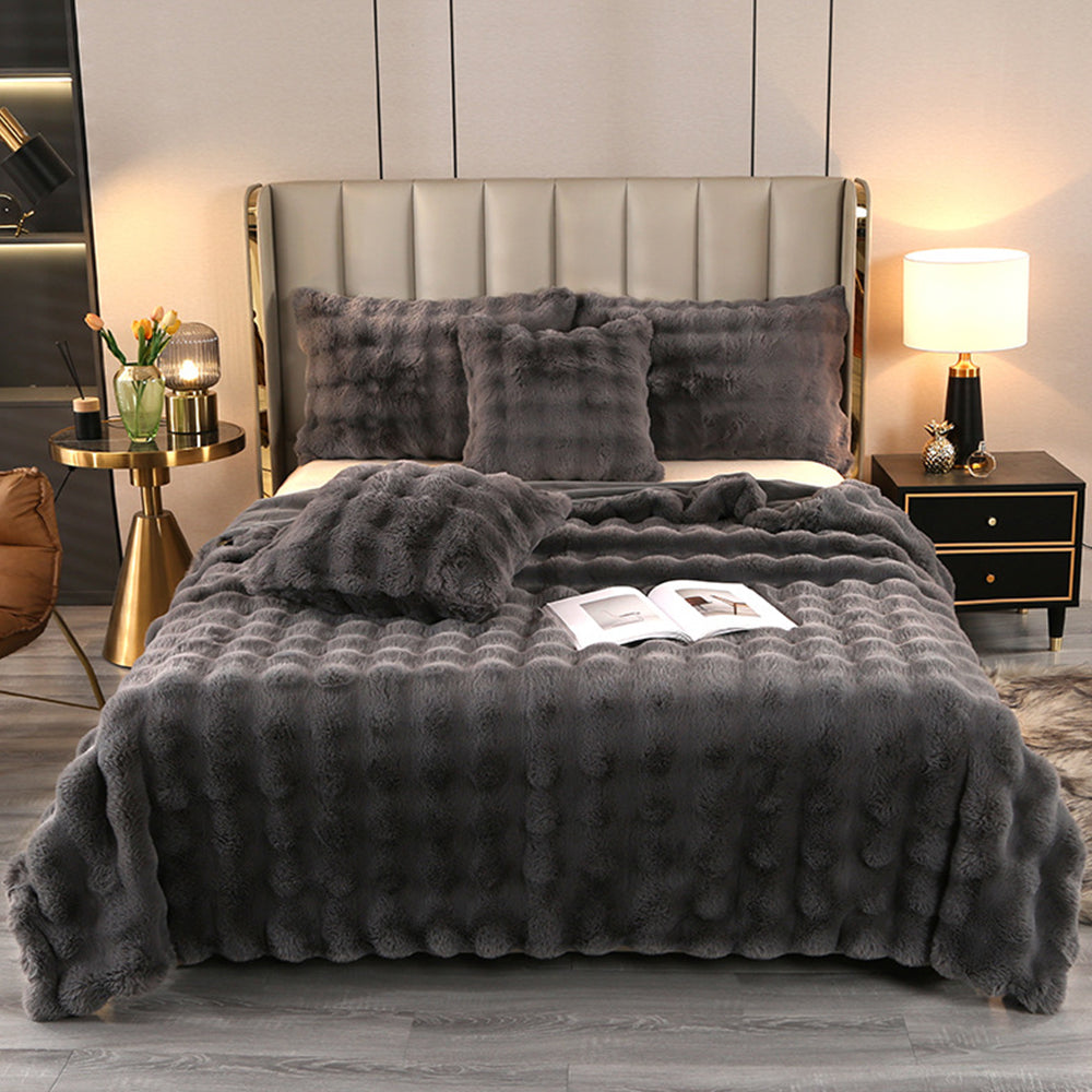 Soft Faux Fur Throw Blanket Decorative Cozy Blanket Reversible Puffy Winter Warm Blanket Dark Gray