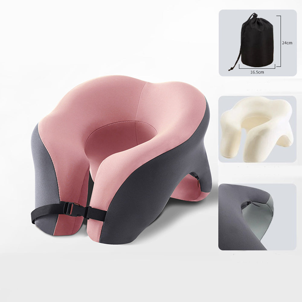 Travel Neck Pillow U-Shaped Neck Support Memory Foam Pillows Pink