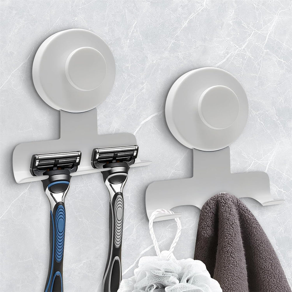 Stainless Steel Suction Cup Razor Holder Wall Mounted Bathroom Shaver Hook-White