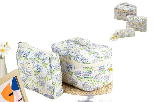 3Pcs Floral Cotton Cosmetic Bag Cute Aesthetic Floral Toiletry Organizer Bag For Women Girls-ST3