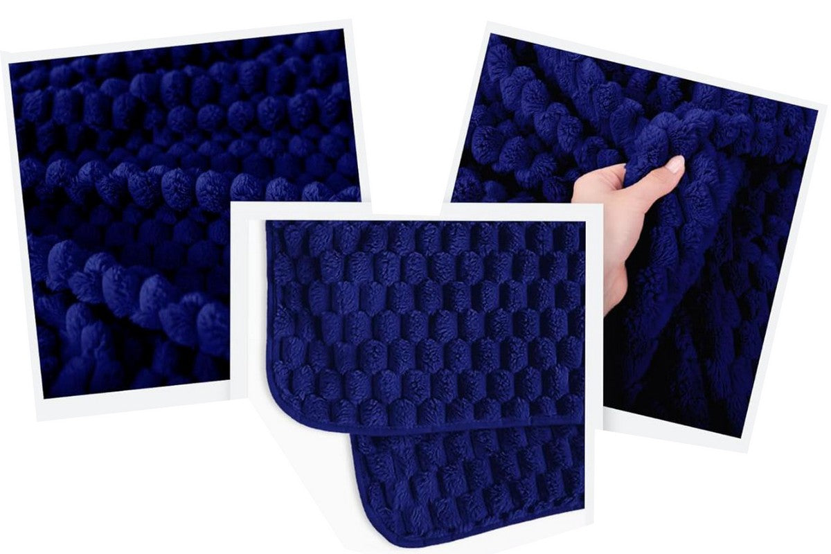 2 in 1 Jacquard Travel Pillow and Blanket Set Packable Travel Blanket for Airplane Car -Navy