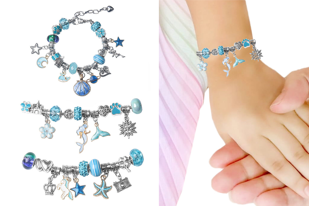 Pendant bracelet making kit includes a total of 63 pieces-Blue