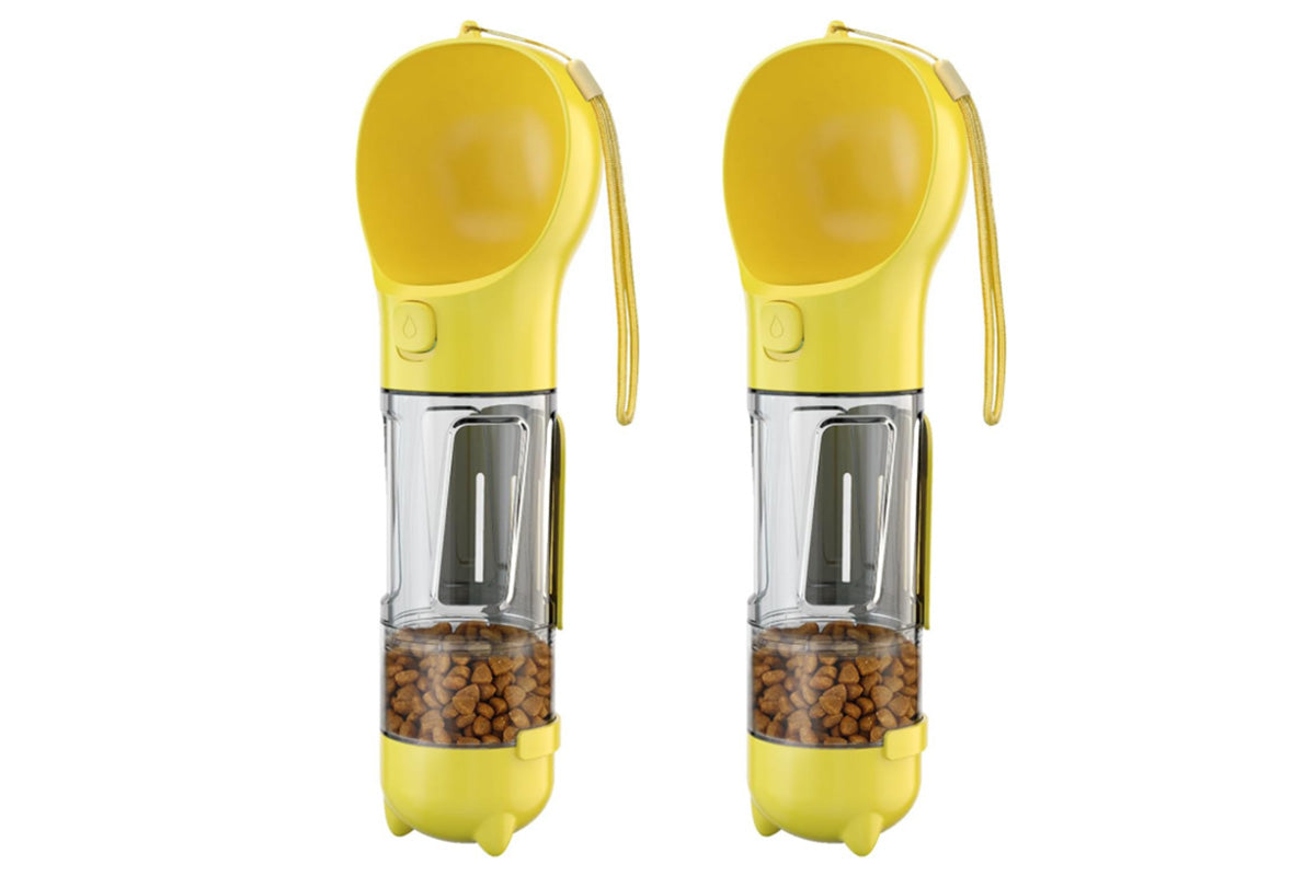 2Pcs 4 in1 Pet Feeder 300ml Dog Cat Water Bottle Travel Pooper Scooper For Outdoor-Yellow