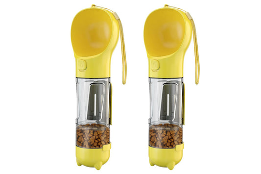 2Pcs 4 in1 Pet Feeder 300ml Dog Cat Water Bottle Travel Pooper Scooper For Outdoor-Yellow