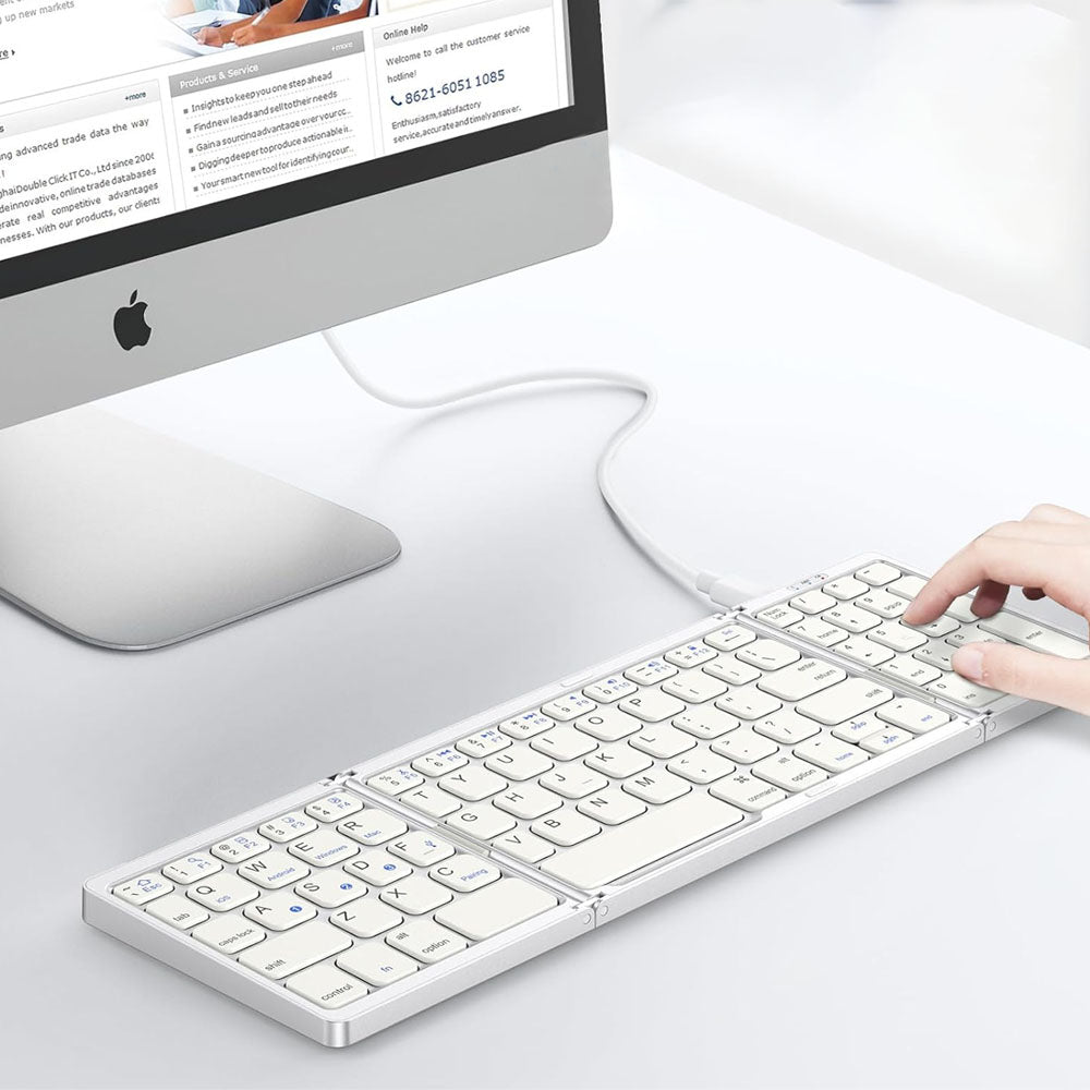 Foldable Bluetooth Keyboard Wireless Portable Keyboard Rechargeable for Laptop Tablet Smartphone Device Silver