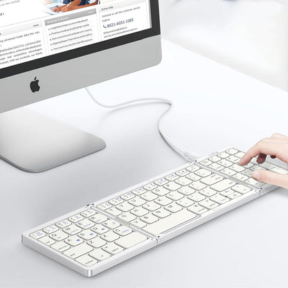 Foldable Bluetooth Keyboard Wireless Portable Keyboard Rechargeable for Laptop Tablet Smartphone Device Silver