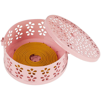 Metal Mosquito Coil Holder with Lid Portable Hanging Incense Burner Box Pink