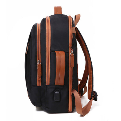26L Expandable Commuter Backpack Water Resistant Laptop Bag with USB Charging Port Black
