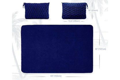 2 in 1 Jacquard Travel Pillow and Blanket Set Packable Travel Blanket for Airplane Car -Navy