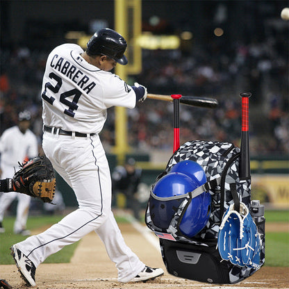 Large Capacity Baseball Bag Softball Bat Bag with Shoe Compartment Black and White