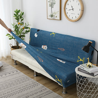 Printed Armless Futon Slipcovers Stretch Folding Sofa Bed Cover with Elastic Bottom -Navy