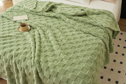 Soft Fleece Throw Blanket Checkered Jacquard Throw Blanket for Couch Bed-Green