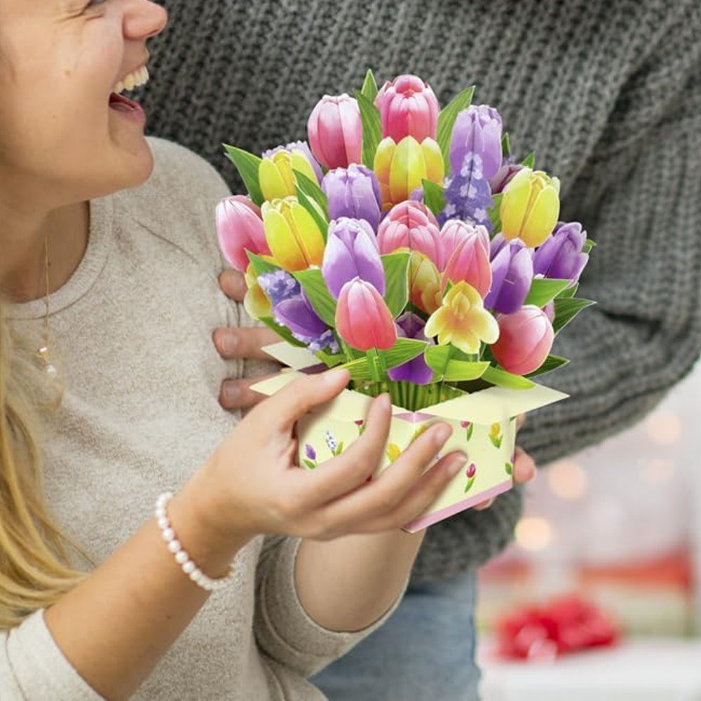 3D Popup Greeting Card Flower Paper Pop Up Cards Flower Bouquet for Mom Wife Style 3