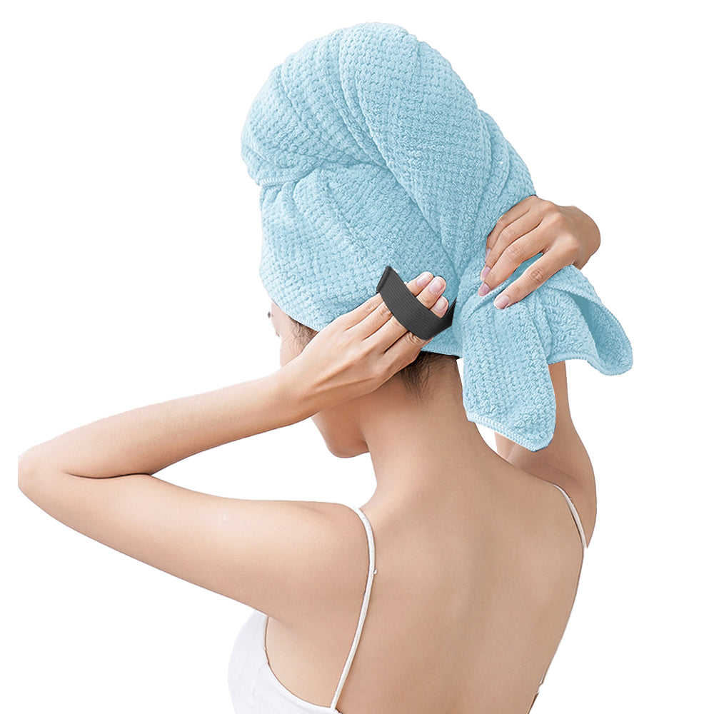 Microfiber Hair Drying Towel Hair Turbans with Elastic Strap Blue
