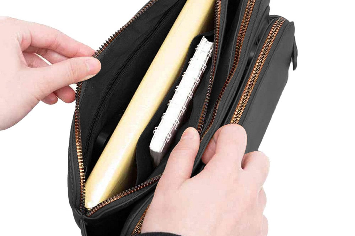 Soft Trendy Three Layer PU Leather Crossbody Purse Shoulder Bag Handbags-Black