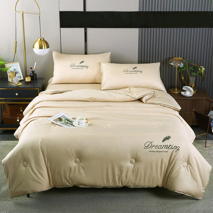 4 Pieces Set Summer Cool Feeling Bedding Set Air Conditioning Comfy Comforter Pillowcase Bed Sheet Khaki