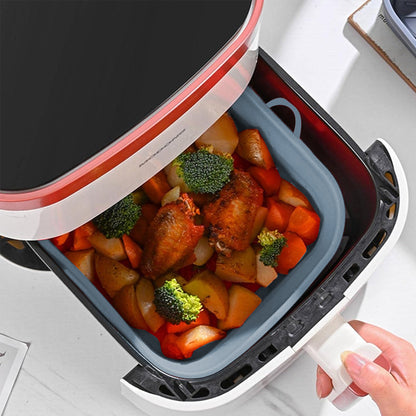 2Pcs Square Foldable Air Fryer Silicone Pot Reusable Baking Tray Basket Mat Oven Accessories Grey