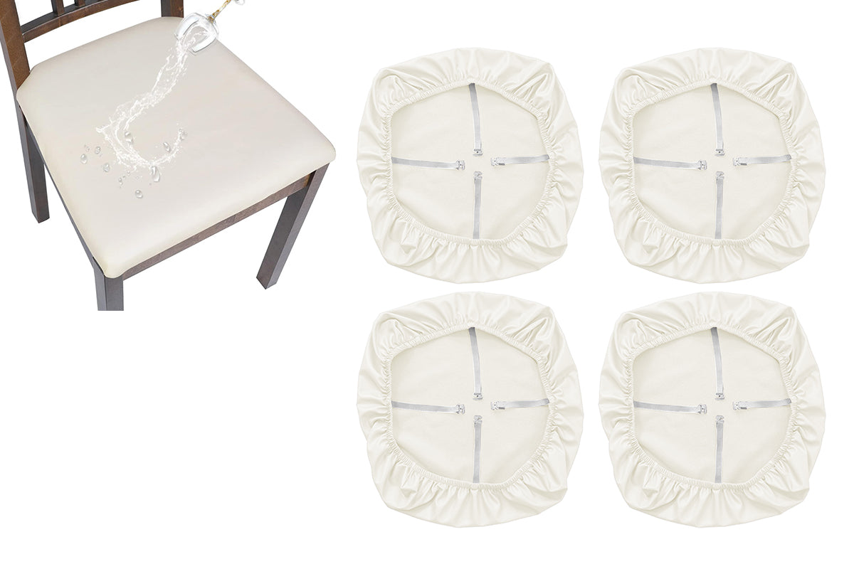 4Pcs Waterproof PU Leather Dining Chair Seat Cover White