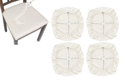 4Pcs Waterproof PU Leather Dining Chair Seat Cover White