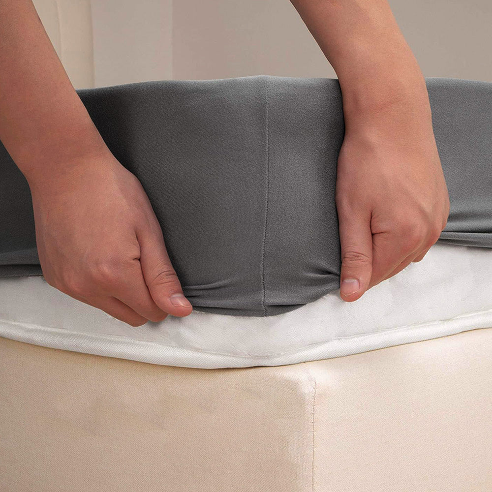 Elastic Box Spring Cover Stretchy Wrap Around 4 Sides Bed Skirt for Hotel Home -Grey