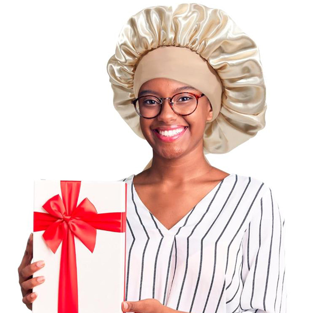 Satin Night Sleep Cap for Women Hair Bonnet with Elastic Band Khaki