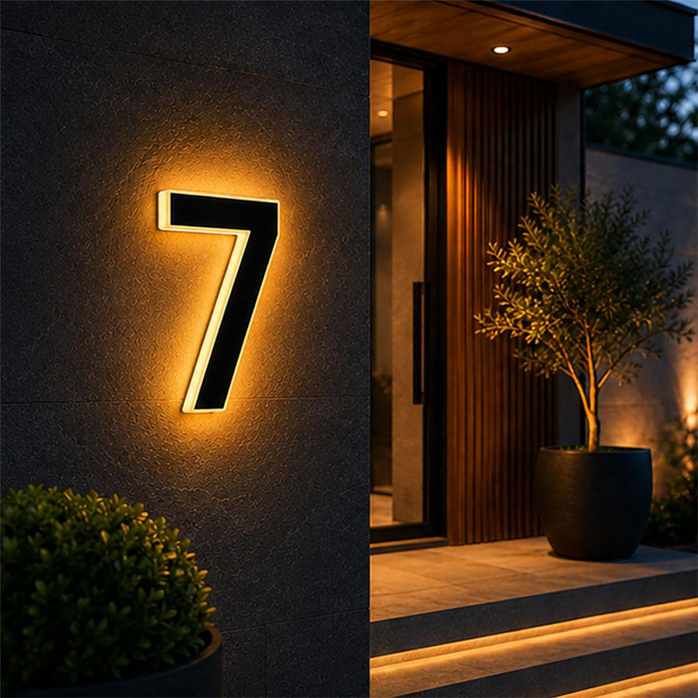 Solar Illuminated Address Sign with Light -Number 7