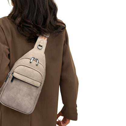 Women Crossbody Bag PU Leather Sling Bag Small Chest Bag Shoulder Pack Grey