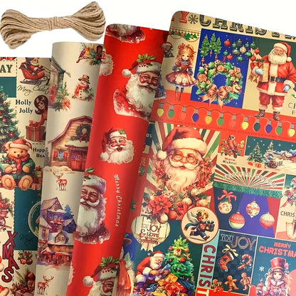 10 Sheet Christmas Gift Wrapping Paper Set Retro Christmas Wrapping Paper