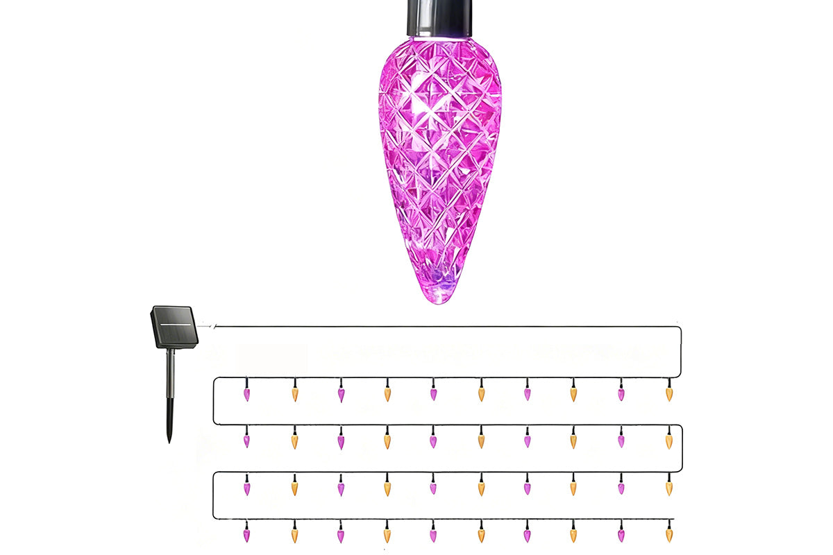 7M Solar Strawberry String Lights Waterproof Christmas Decor-Purple and Orange